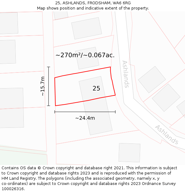 25, ASHLANDS, FRODSHAM, WA6 6RG: Plot and title map