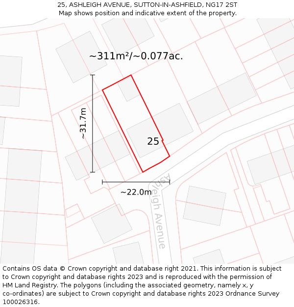 25, ASHLEIGH AVENUE, SUTTON-IN-ASHFIELD, NG17 2ST: Plot and title map