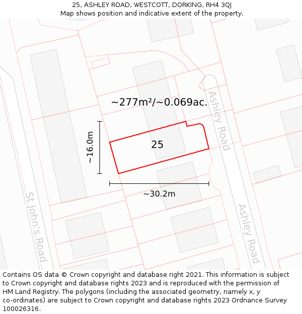 25, ASHLEY ROAD, WESTCOTT, DORKING, RH4 3QJ: Plot and title map