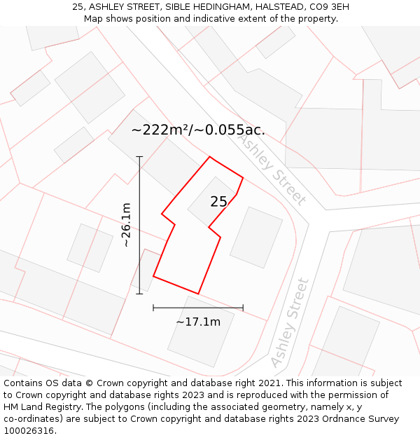 25, ASHLEY STREET, SIBLE HEDINGHAM, HALSTEAD, CO9 3EH: Plot and title map