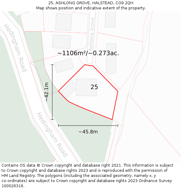 25, ASHLONG GROVE, HALSTEAD, CO9 2QH: Plot and title map