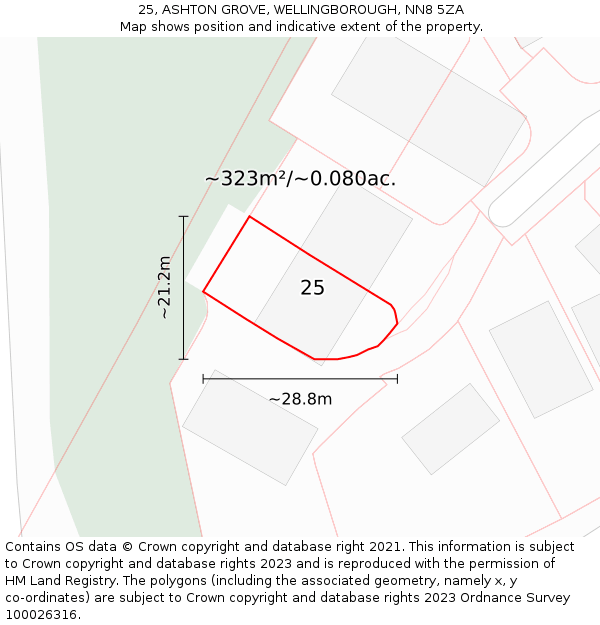 25, ASHTON GROVE, WELLINGBOROUGH, NN8 5ZA: Plot and title map