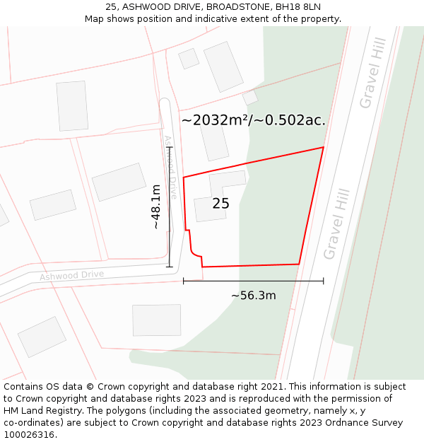 25, ASHWOOD DRIVE, BROADSTONE, BH18 8LN: Plot and title map