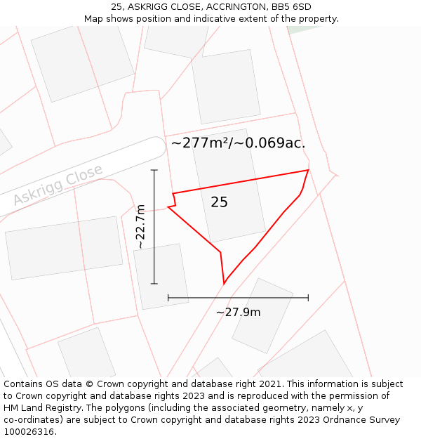 25, ASKRIGG CLOSE, ACCRINGTON, BB5 6SD: Plot and title map