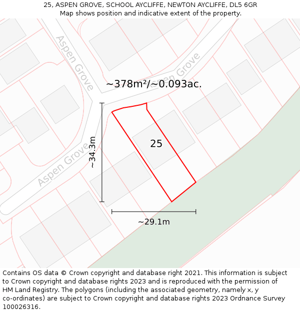 25, ASPEN GROVE, SCHOOL AYCLIFFE, NEWTON AYCLIFFE, DL5 6GR: Plot and title map