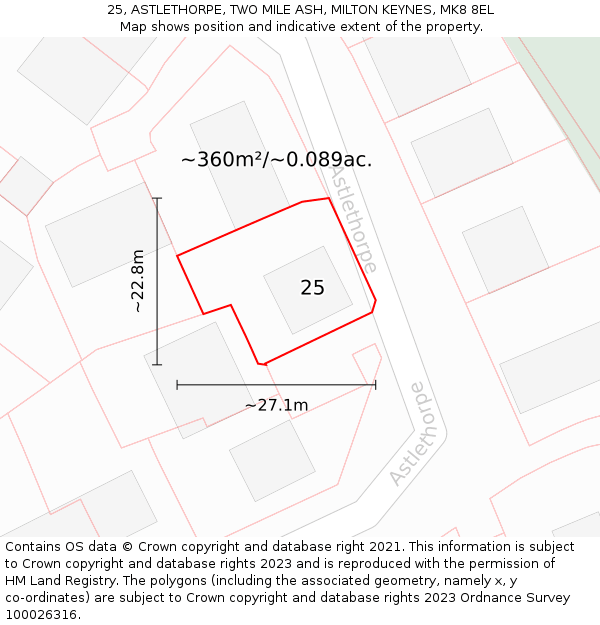 25, ASTLETHORPE, TWO MILE ASH, MILTON KEYNES, MK8 8EL: Plot and title map