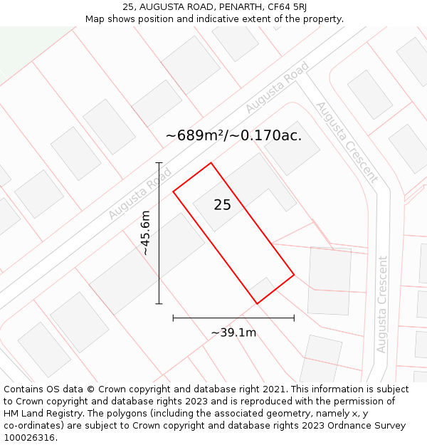 25, AUGUSTA ROAD, PENARTH, CF64 5RJ: Plot and title map