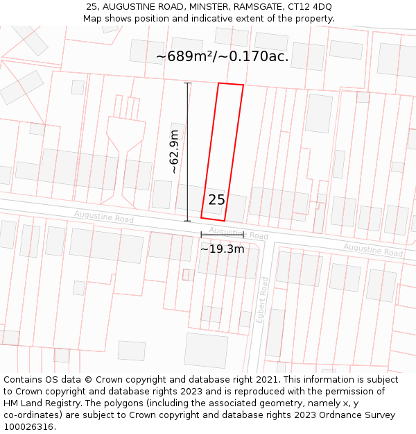 25, AUGUSTINE ROAD, MINSTER, RAMSGATE, CT12 4DQ: Plot and title map