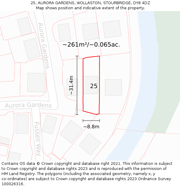 25, AURORA GARDENS, WOLLASTON, STOURBRIDGE, DY8 4DZ: Plot and title map