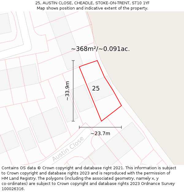 25, AUSTIN CLOSE, CHEADLE, STOKE-ON-TRENT, ST10 1YF: Plot and title map