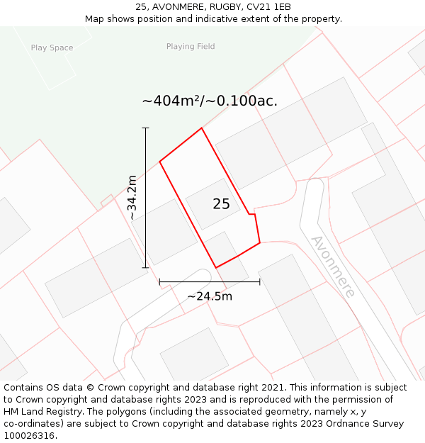 25, AVONMERE, RUGBY, CV21 1EB: Plot and title map