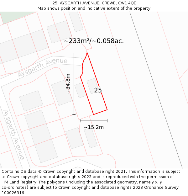 25, AYSGARTH AVENUE, CREWE, CW1 4QE: Plot and title map