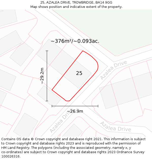 25, AZALEA DRIVE, TROWBRIDGE, BA14 9GG: Plot and title map