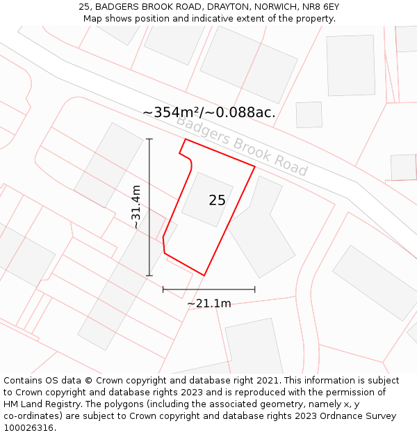 25, BADGERS BROOK ROAD, DRAYTON, NORWICH, NR8 6EY: Plot and title map