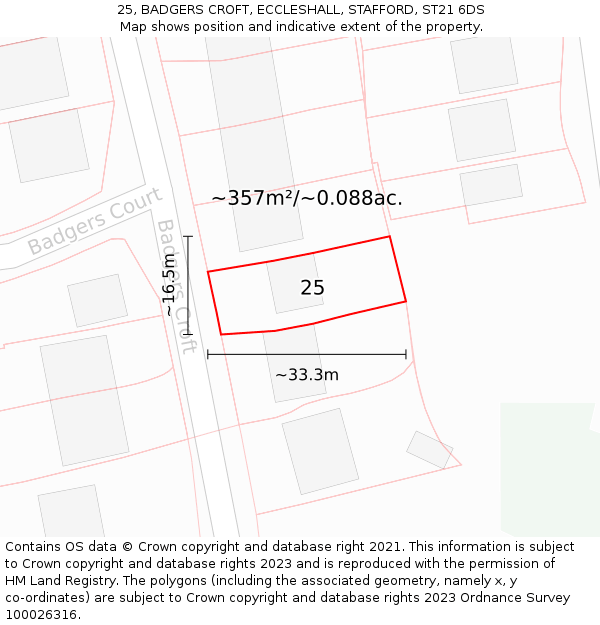 25, BADGERS CROFT, ECCLESHALL, STAFFORD, ST21 6DS: Plot and title map