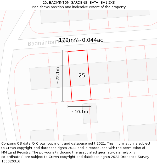 25, BADMINTON GARDENS, BATH, BA1 2XS: Plot and title map