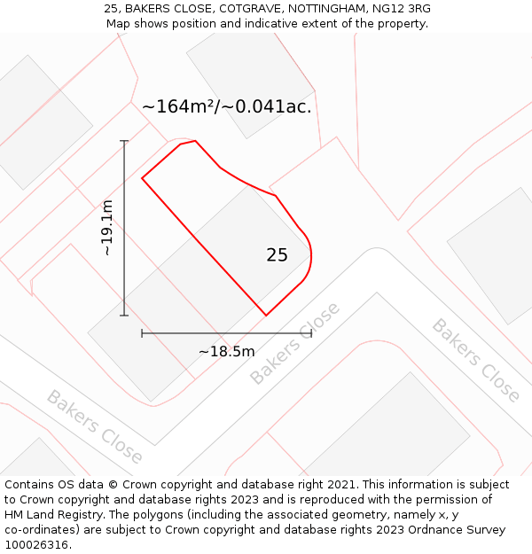 25, BAKERS CLOSE, COTGRAVE, NOTTINGHAM, NG12 3RG: Plot and title map