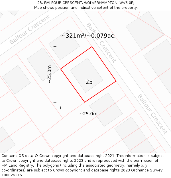 25, BALFOUR CRESCENT, WOLVERHAMPTON, WV6 0BJ: Plot and title map