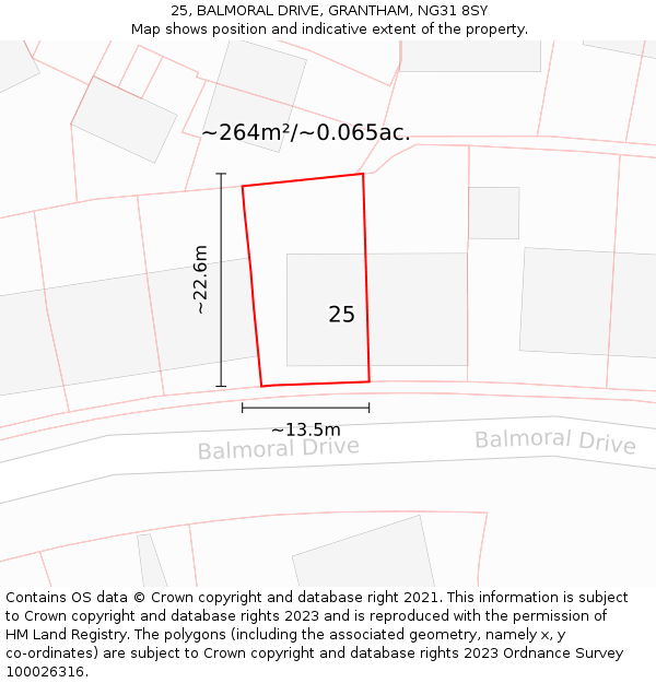 25, BALMORAL DRIVE, GRANTHAM, NG31 8SY: Plot and title map