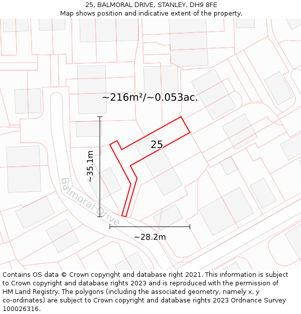 25, BALMORAL DRIVE, STANLEY, DH9 8FE: Plot and title map