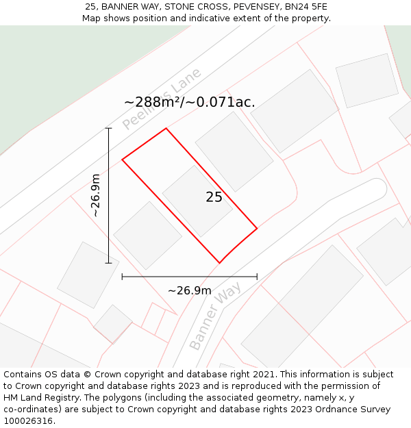 25, BANNER WAY, STONE CROSS, PEVENSEY, BN24 5FE: Plot and title map