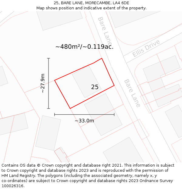 25, BARE LANE, MORECAMBE, LA4 6DE: Plot and title map