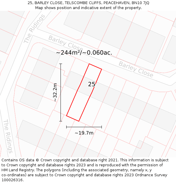 25, BARLEY CLOSE, TELSCOMBE CLIFFS, PEACEHAVEN, BN10 7JQ: Plot and title map