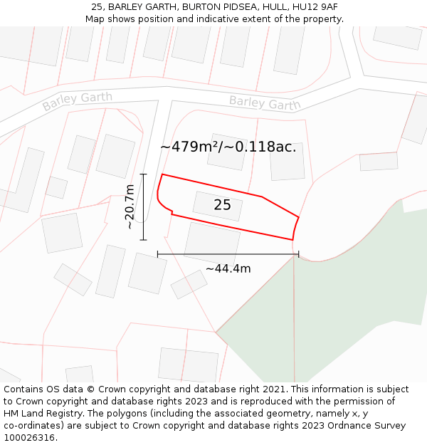 25, BARLEY GARTH, BURTON PIDSEA, HULL, HU12 9AF: Plot and title map