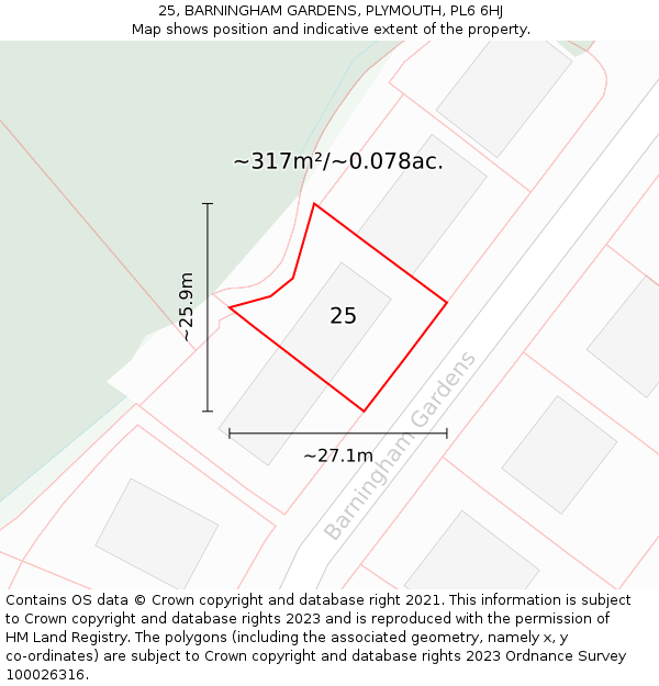 25, BARNINGHAM GARDENS, PLYMOUTH, PL6 6HJ: Plot and title map