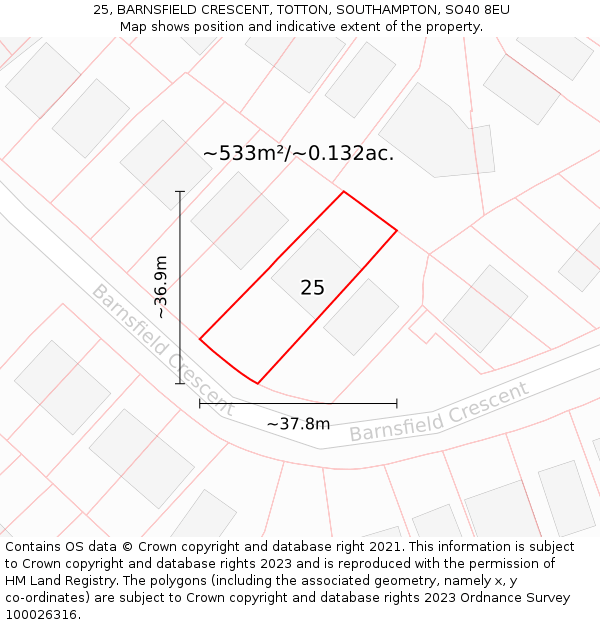 25, BARNSFIELD CRESCENT, TOTTON, SOUTHAMPTON, SO40 8EU: Plot and title map