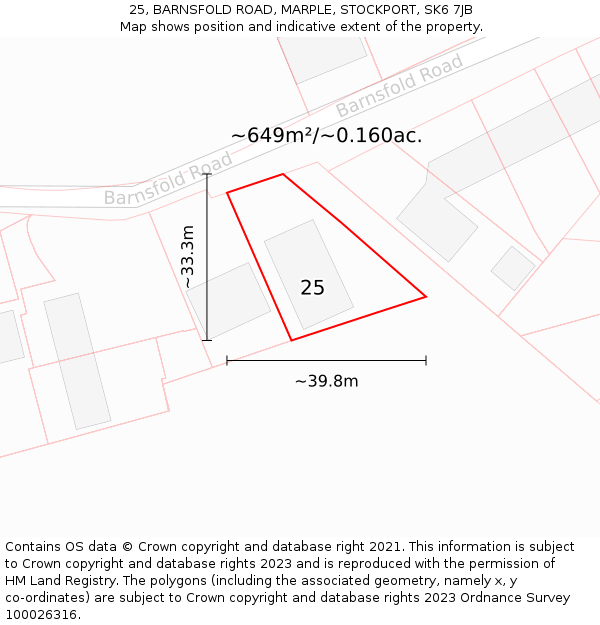 25, BARNSFOLD ROAD, MARPLE, STOCKPORT, SK6 7JB: Plot and title map