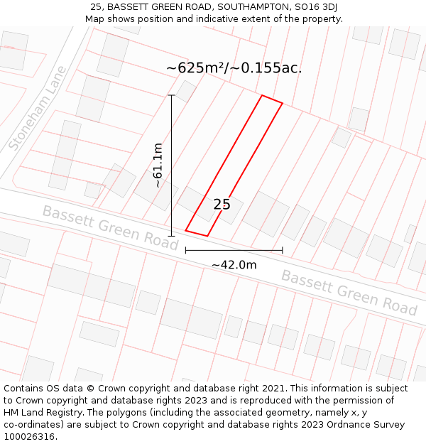 25, BASSETT GREEN ROAD, SOUTHAMPTON, SO16 3DJ: Plot and title map