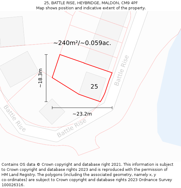25, BATTLE RISE, HEYBRIDGE, MALDON, CM9 4PF: Plot and title map