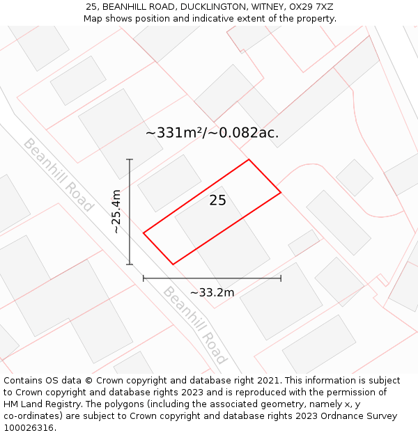 25, BEANHILL ROAD, DUCKLINGTON, WITNEY, OX29 7XZ: Plot and title map