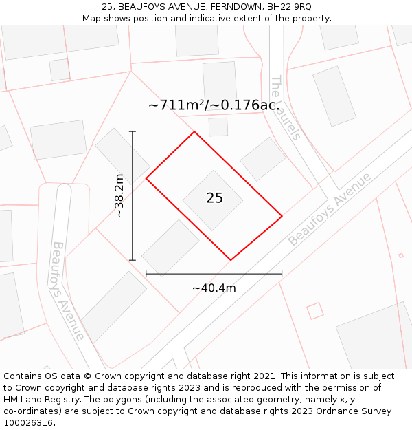 25, BEAUFOYS AVENUE, FERNDOWN, BH22 9RQ: Plot and title map