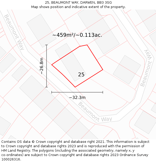 25, BEAUMONT WAY, DARWEN, BB3 3SG: Plot and title map