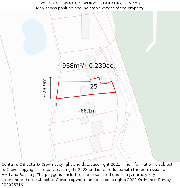 25, BECKET WOOD, NEWDIGATE, DORKING, RH5 5AQ: Plot and title map