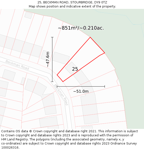 25, BECKMAN ROAD, STOURBRIDGE, DY9 0TZ: Plot and title map