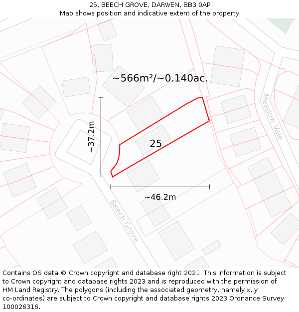 25, BEECH GROVE, DARWEN, BB3 0AP: Plot and title map