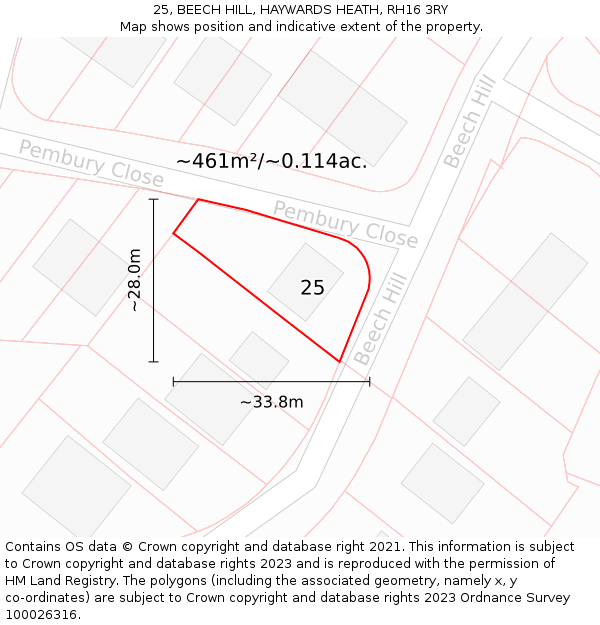 25, BEECH HILL, HAYWARDS HEATH, RH16 3RY: Plot and title map