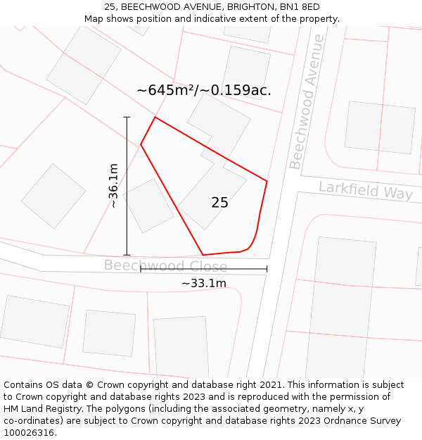 25, BEECHWOOD AVENUE, BRIGHTON, BN1 8ED: Plot and title map