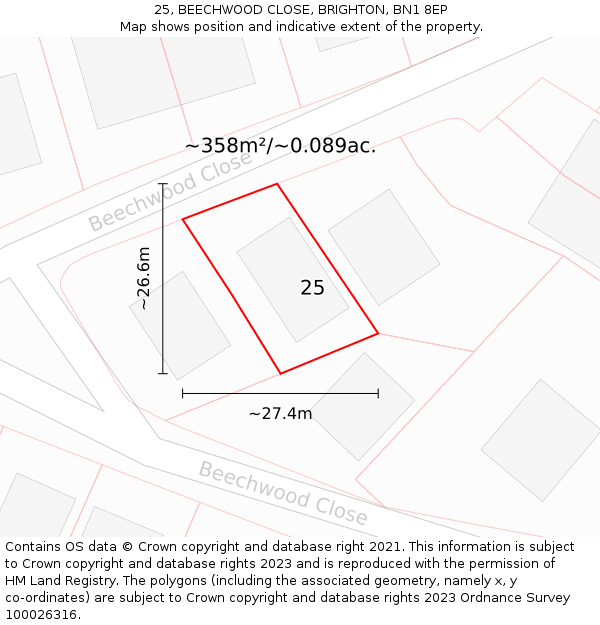 25, BEECHWOOD CLOSE, BRIGHTON, BN1 8EP: Plot and title map