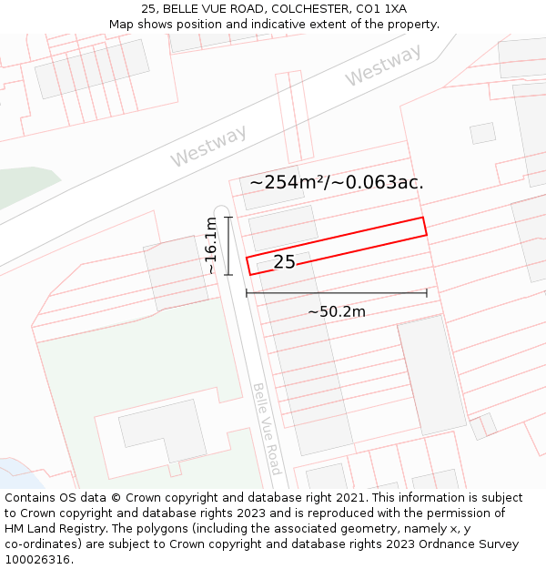 25, BELLE VUE ROAD, COLCHESTER, CO1 1XA: Plot and title map