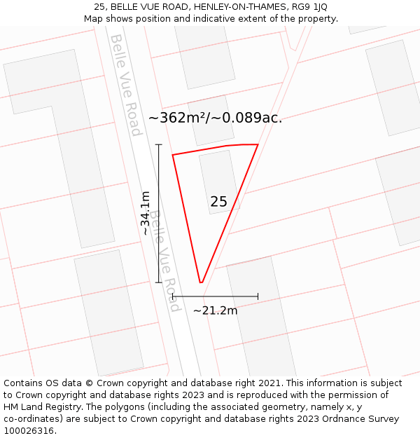 25, BELLE VUE ROAD, HENLEY-ON-THAMES, RG9 1JQ: Plot and title map