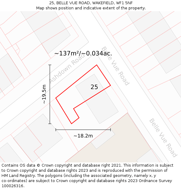 25, BELLE VUE ROAD, WAKEFIELD, WF1 5NF: Plot and title map