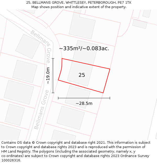 25, BELLMANS GROVE, WHITTLESEY, PETERBOROUGH, PE7 1TX: Plot and title map