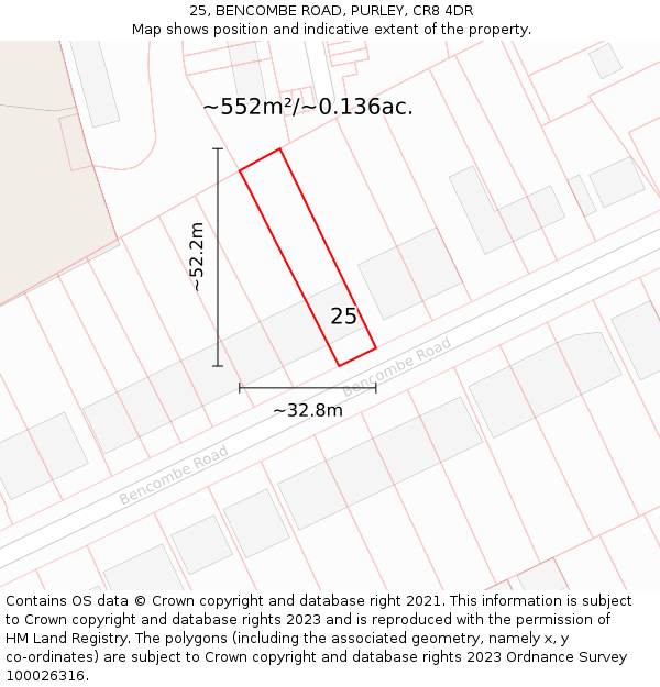 25, BENCOMBE ROAD, PURLEY, CR8 4DR: Plot and title map