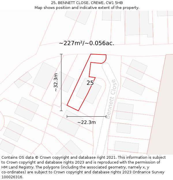 25, BENNETT CLOSE, CREWE, CW1 5HB: Plot and title map