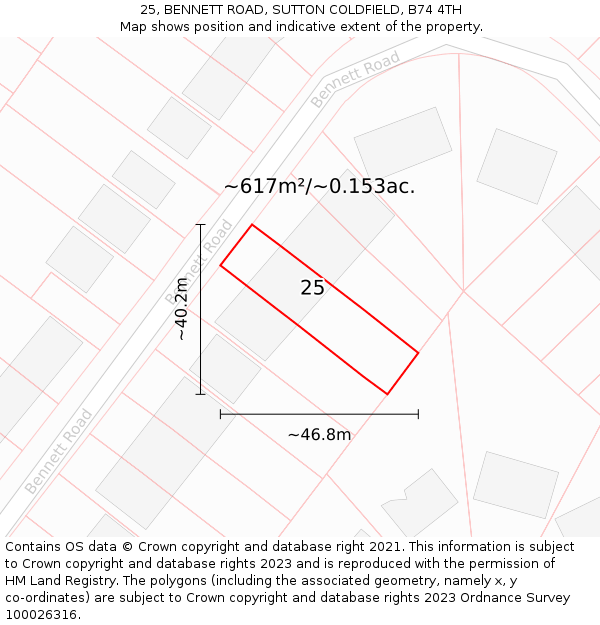 25, BENNETT ROAD, SUTTON COLDFIELD, B74 4TH: Plot and title map