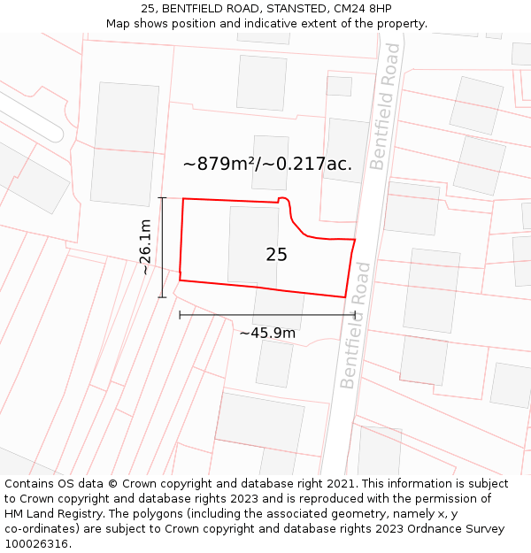 25, BENTFIELD ROAD, STANSTED, CM24 8HP: Plot and title map